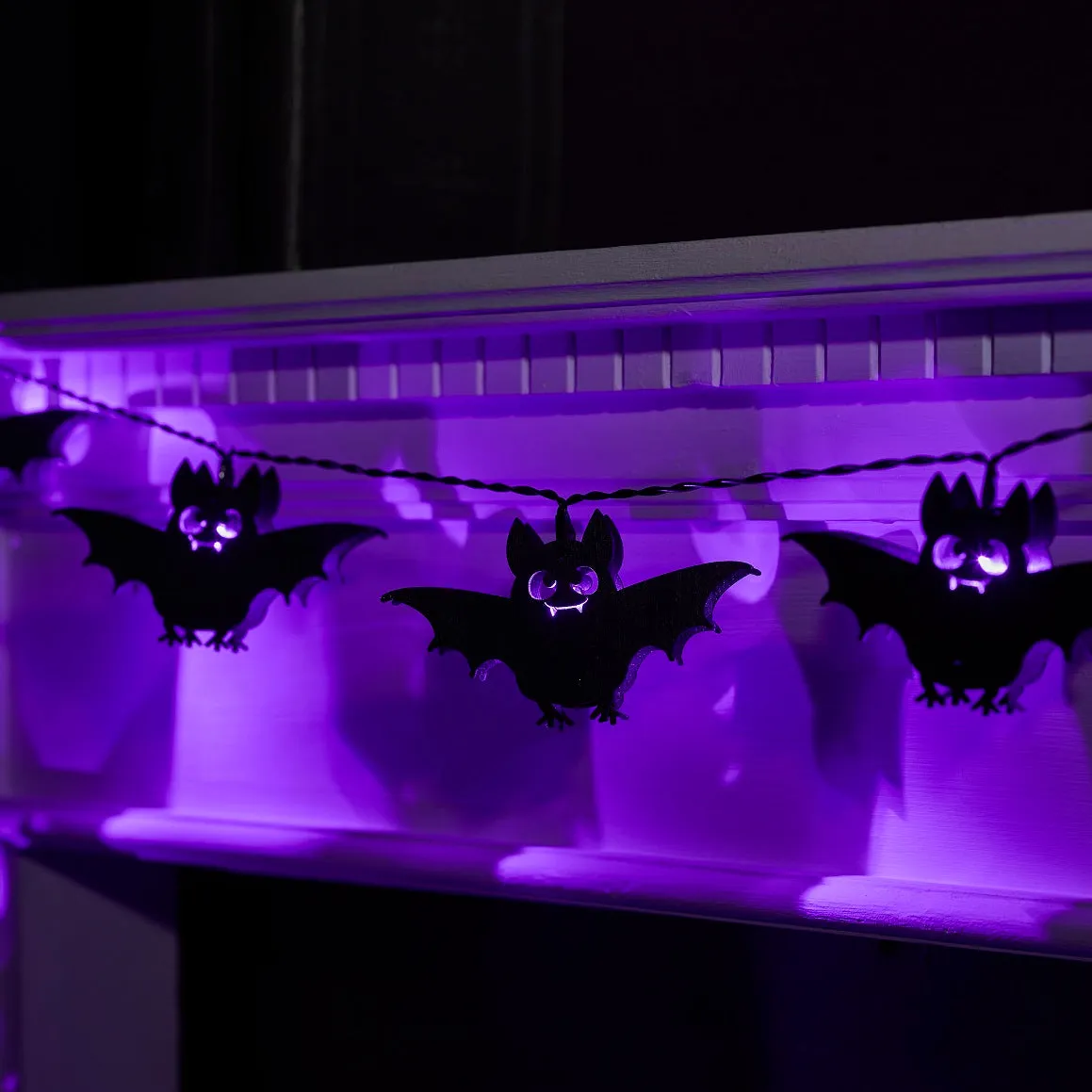 10 Wooden Bat Halloween Fairy Lights