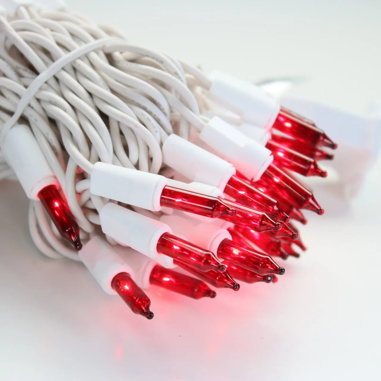 100-bulb Red Mini Lights, 2.5" Spacing, White Wire