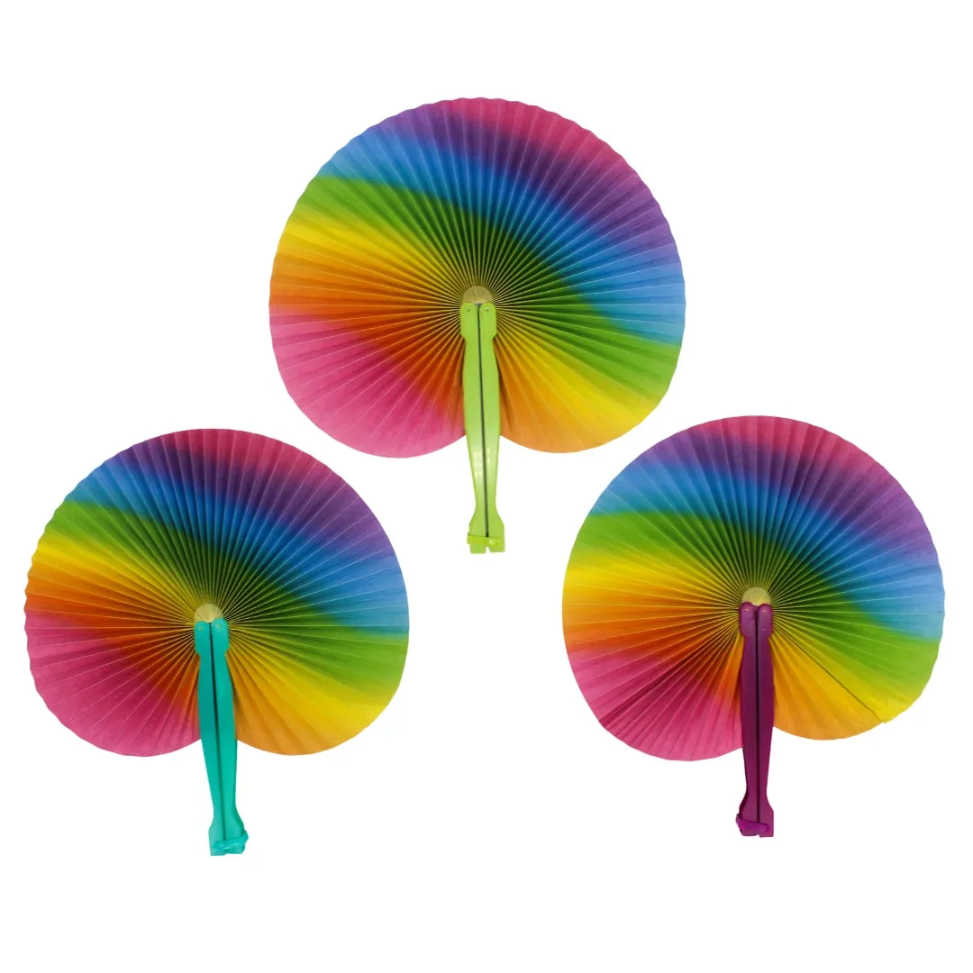 10" Rainbow Folding Paper Fan (Dozen)