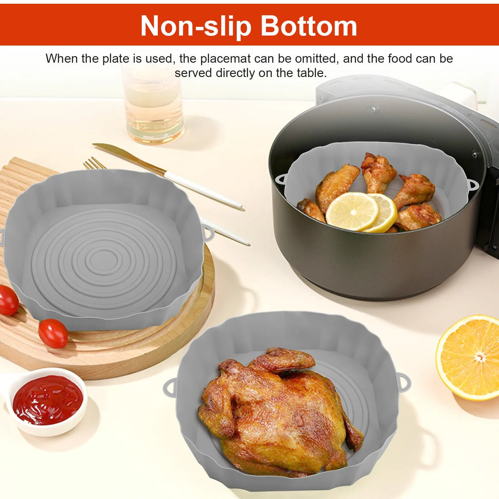 2 Pcs Air Fryer Silicone Pot Baskets Liners, Non-Stick & Oven Safe