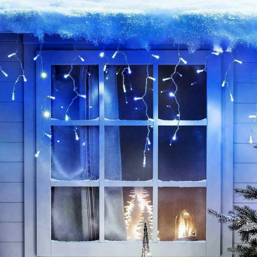 200 Christmas Blue & White Led Icicle Lights