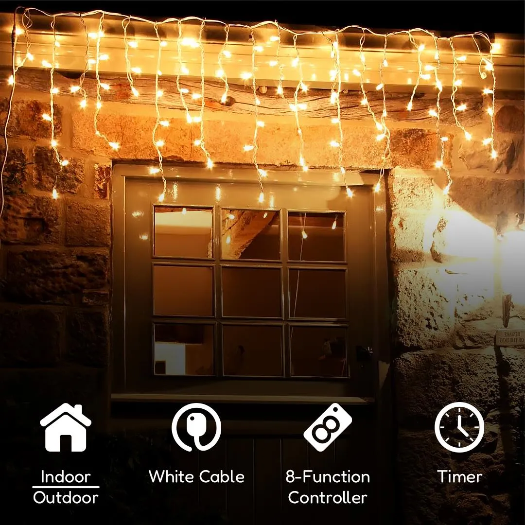 200 Christmas Warm White Led Icicle Lights