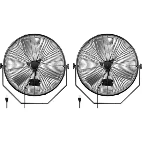 24 Inch High Velocity 3 Speed, Black Wall-Mount Fan, 2-Pack