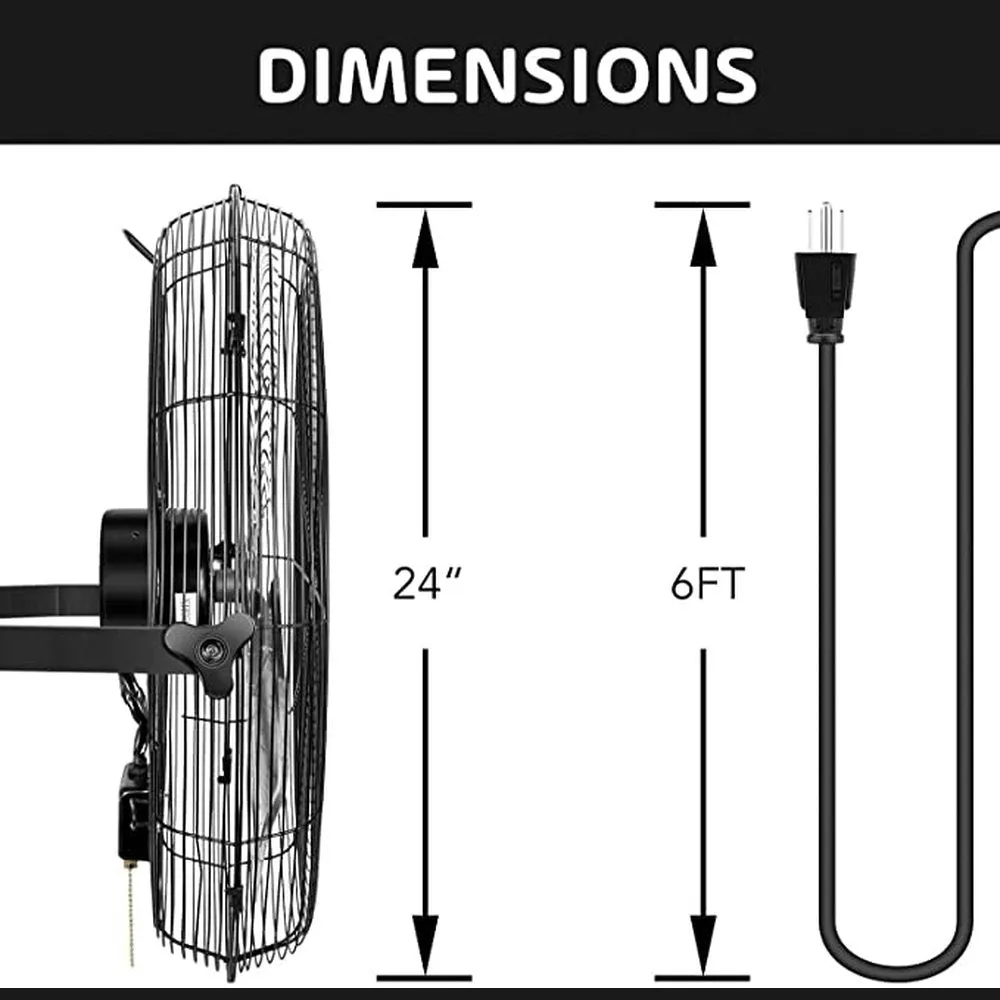 24 Inch High Velocity 3 Speed, Black Wall-Mount Fan, 2-Pack