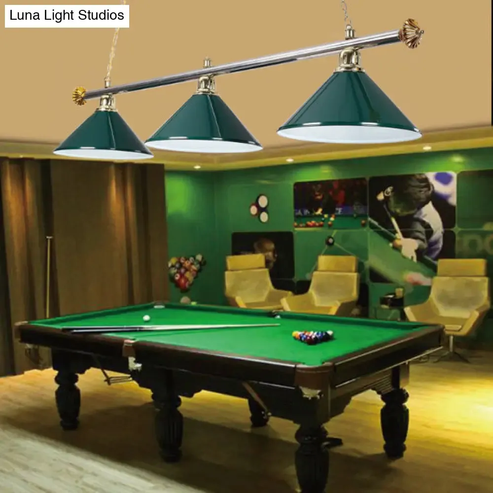 3-Head Conical Metallic Billiard Light - Indoor Island Lighting Fixture in Black/Red/Blue