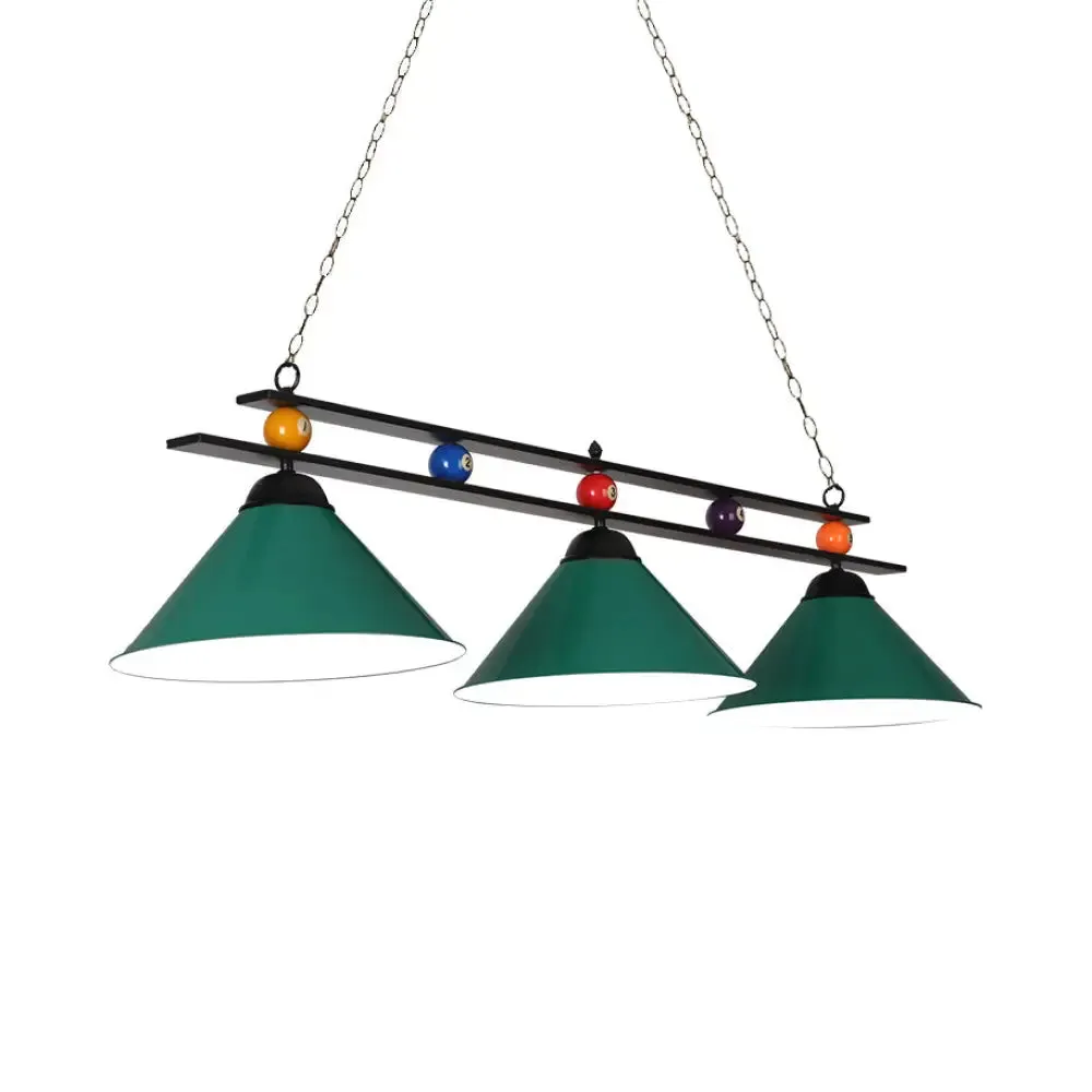 3-Head Conical Metallic Billiard Light - Indoor Island Lighting Fixture in Black/Red/Blue