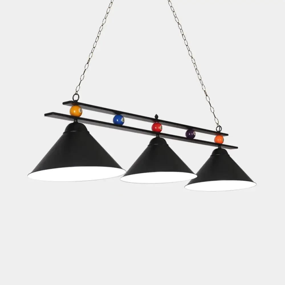 3-Head Conical Metallic Billiard Light - Indoor Island Lighting Fixture in Black/Red/Blue