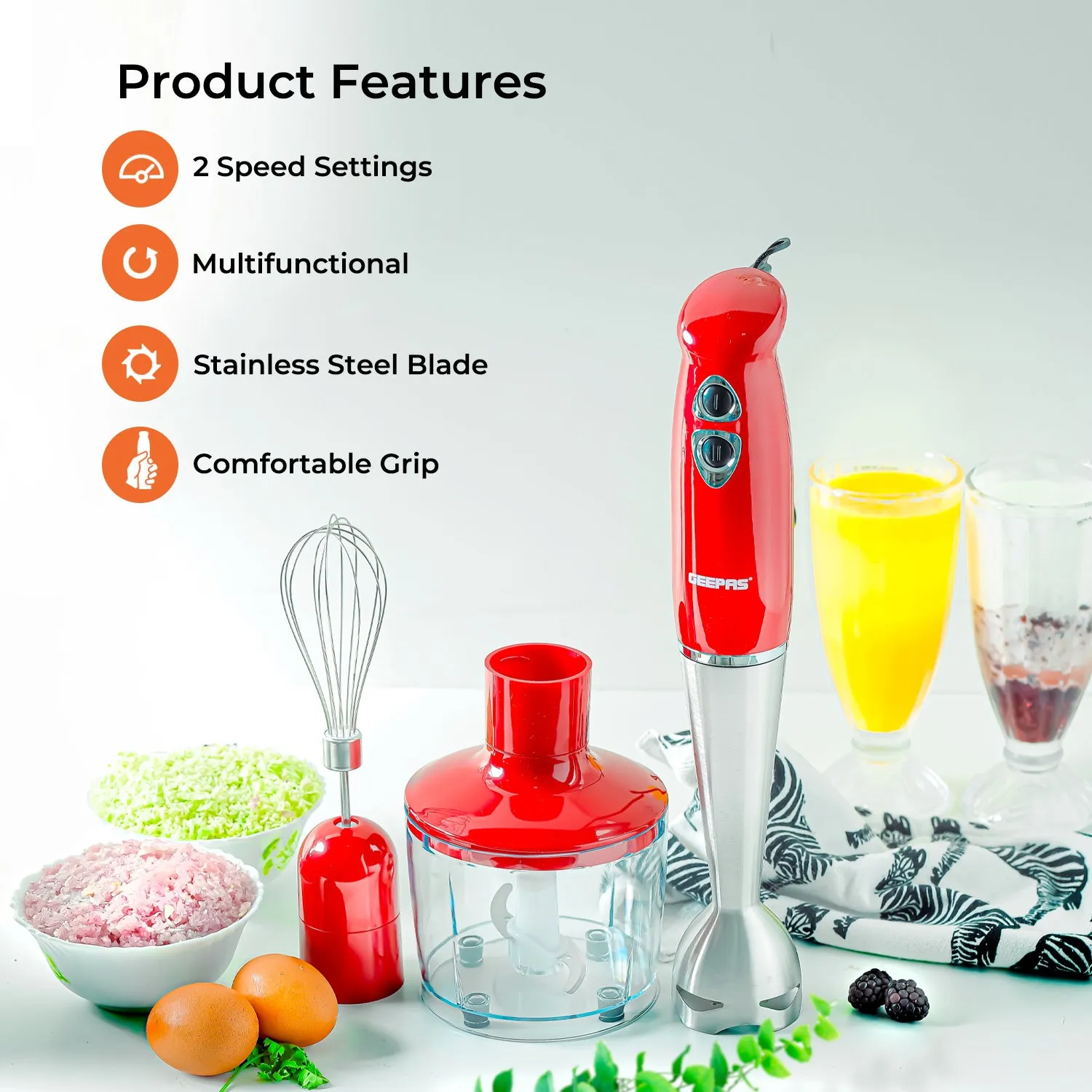 3-In-1 Stick Hand Blender, Food Processor and Whisk