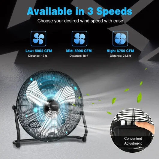 3-Speed High Velocity Floor Fan with Adjustable Tilt Angle and Handle-Black