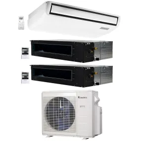 3-Zone Klimaire 21.55 SEER2 Multi Split Ducted Recessed Floor-ceiling Air Conditioner Heat Pump System 12 12 24