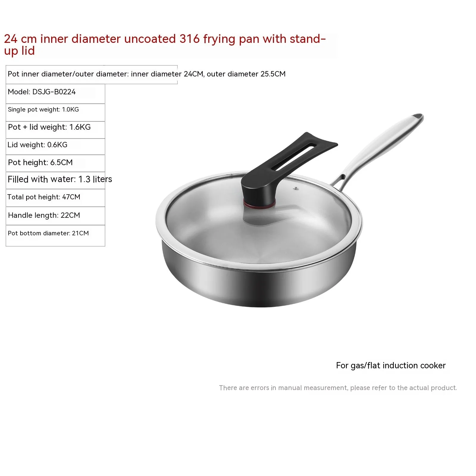 316L Stainless Steel Frying Uncoated Household Pan