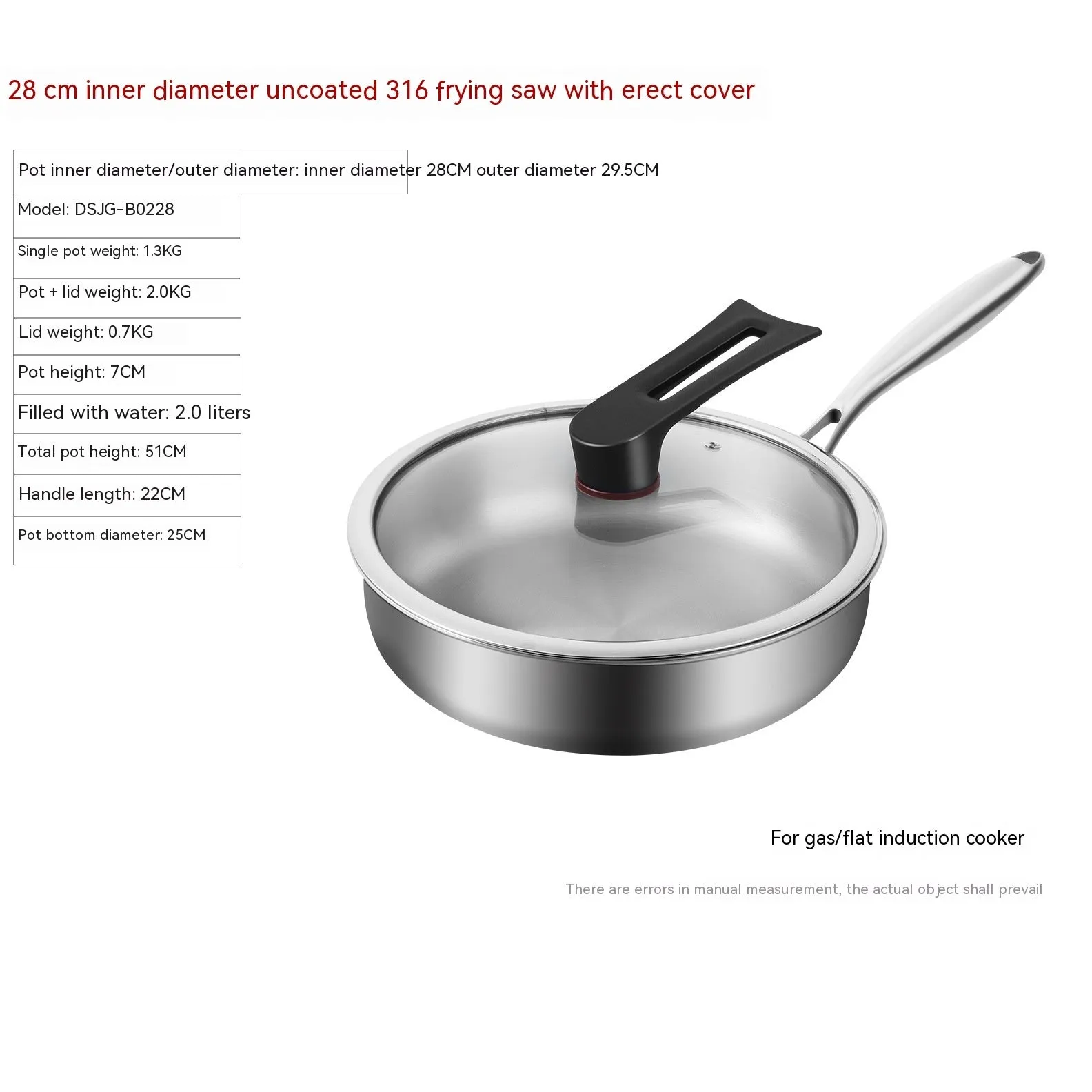 316L Stainless Steel Frying Uncoated Household Pan