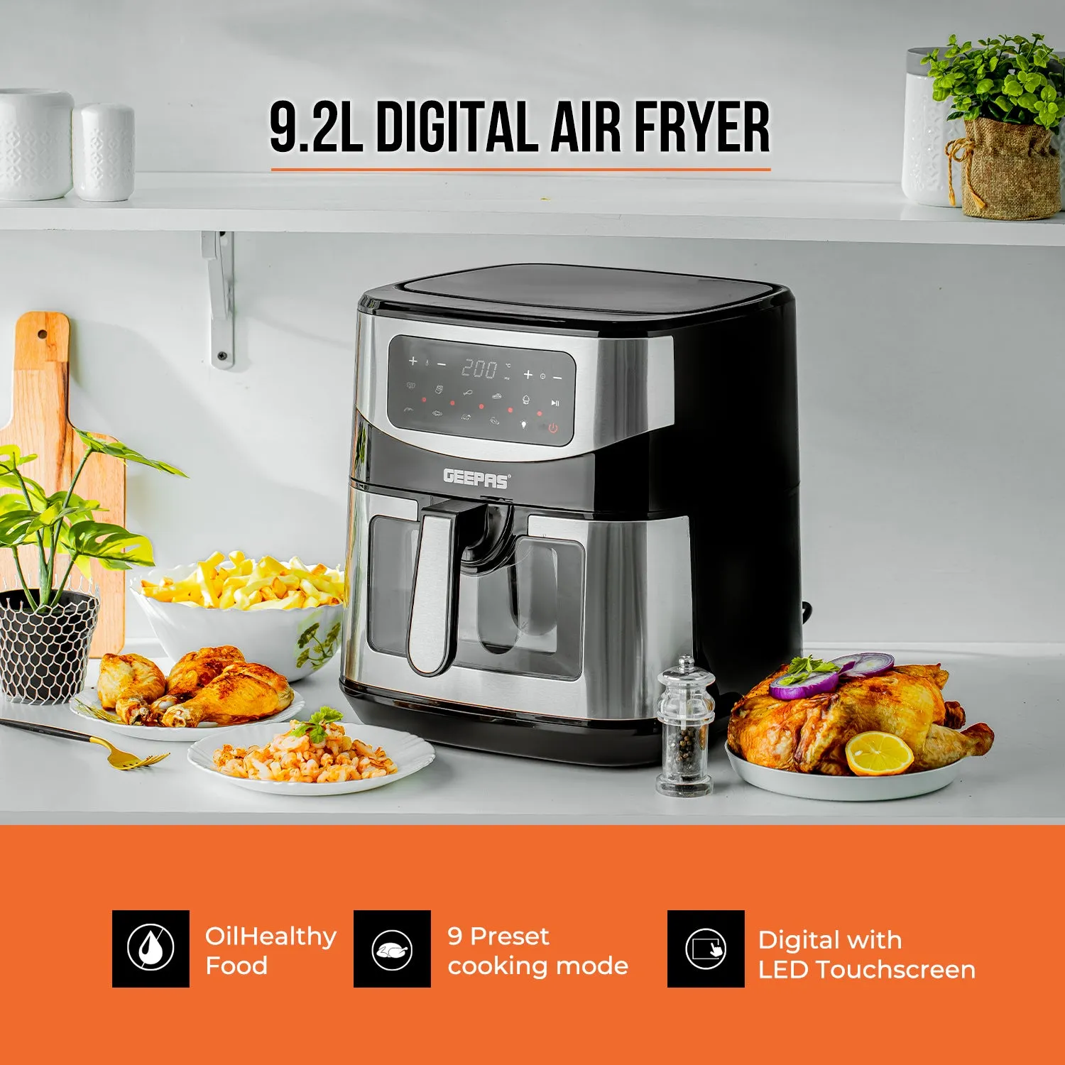 5-In-1 Large Single Basket Vortex Digital Air Fryer 9.2L