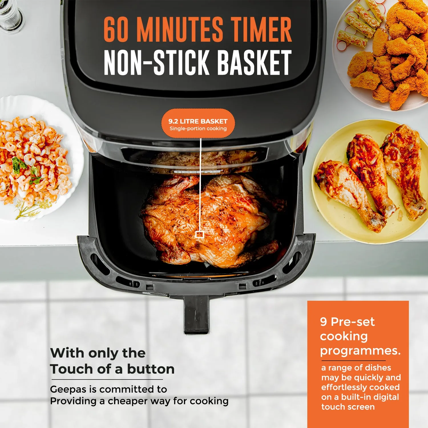 5-In-1 Large Single Basket Vortex Digital Air Fryer 9.2L