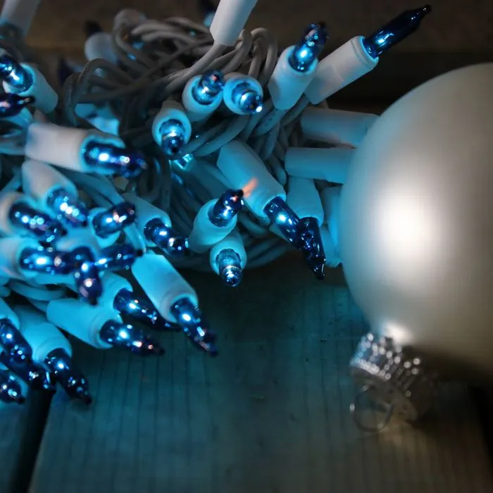 50-bulb Blue Mini Lights, 2.5" Spacing, White Wire