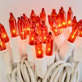 50-bulb Orange Mini Lights, 2.5" Spacing, White Wire