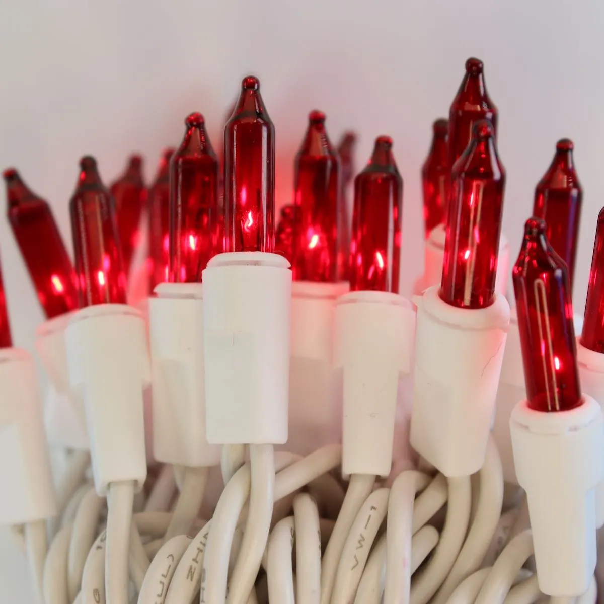 50-bulb Red Mini Lights, 2.5" Spacing, White Wire