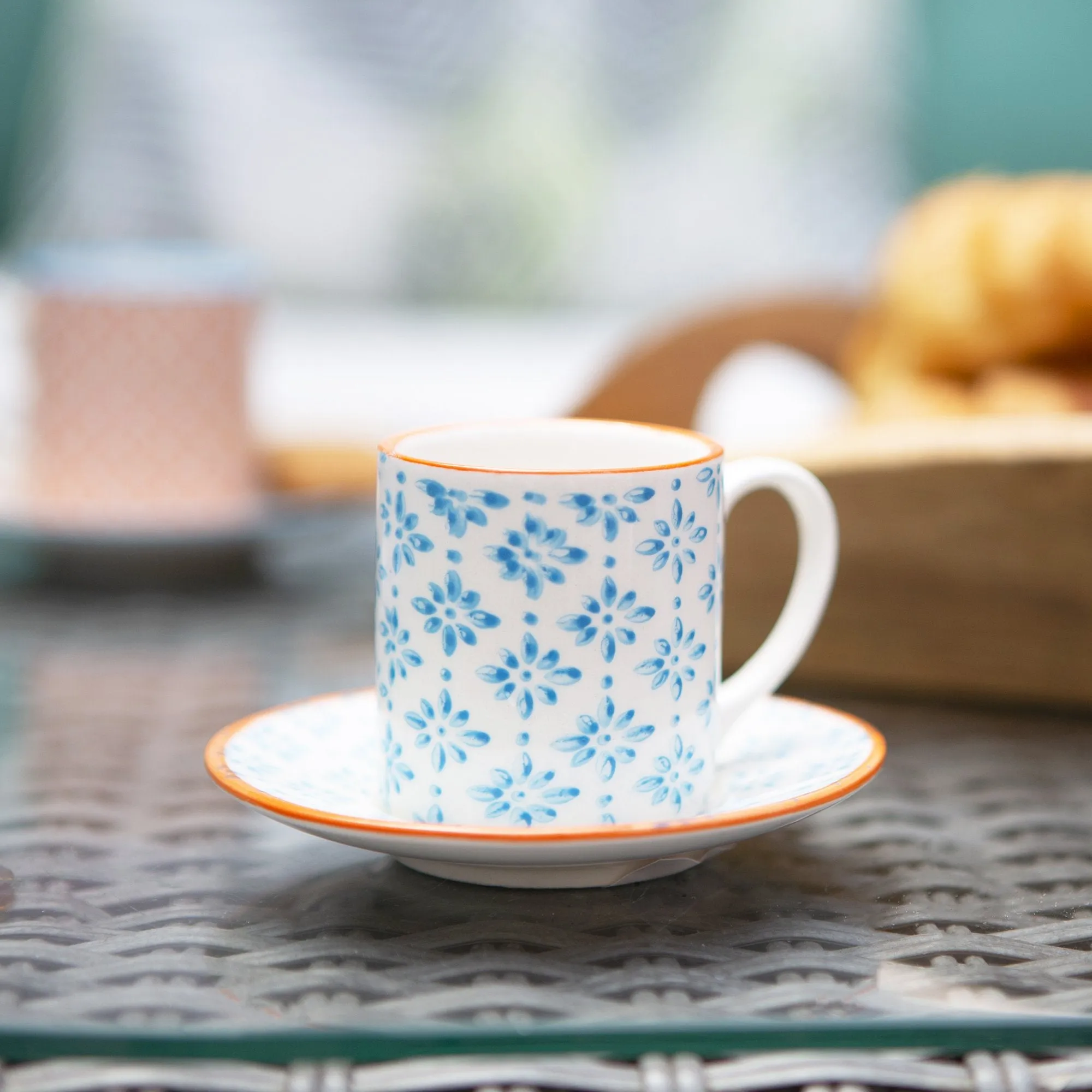 65ml Hand Printed Espresso Cups & Saucers - Pack of Six - By Nicola Spring