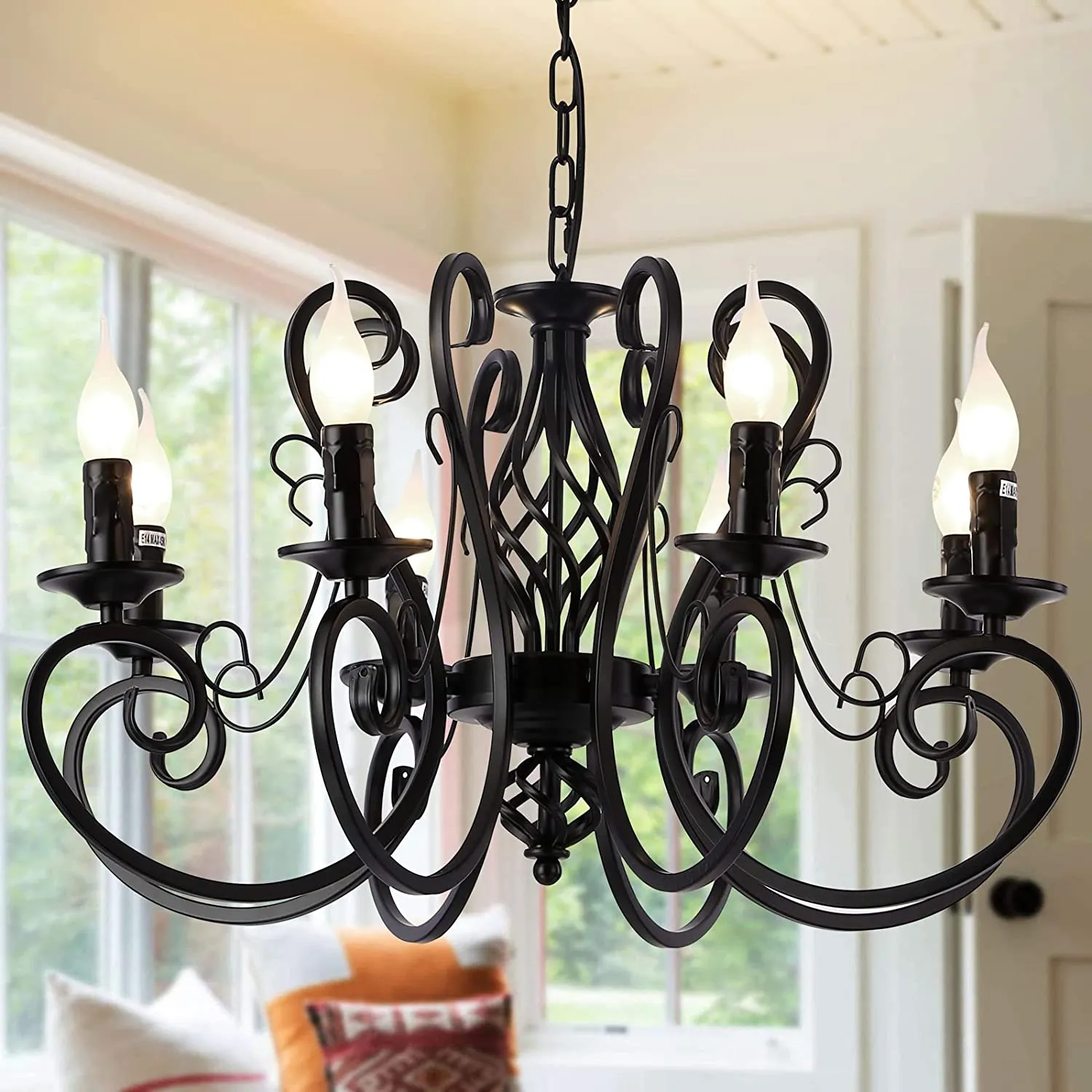 8 Lights Candle French Country Chandelier, Vintage Iron