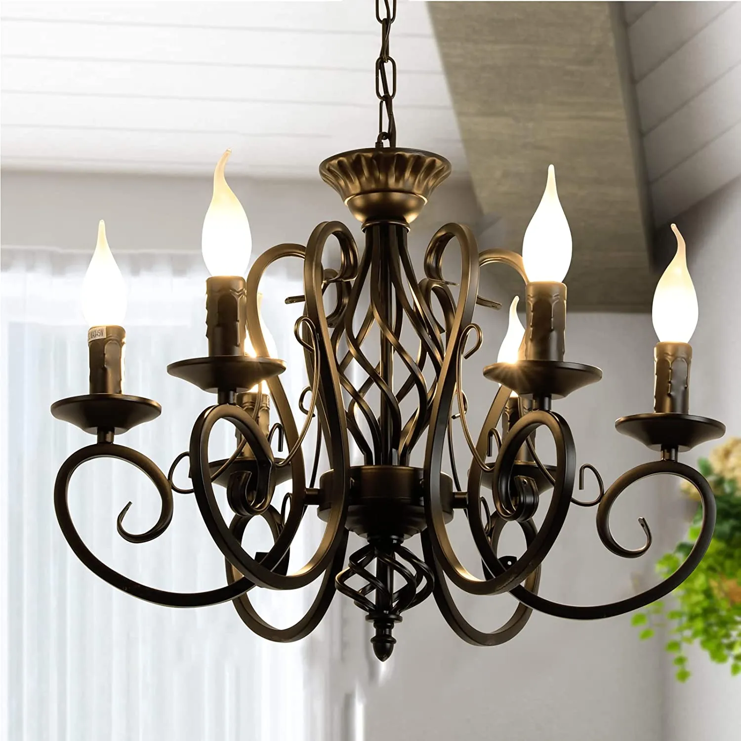 8 Lights Candle French Country Chandelier, Vintage Iron