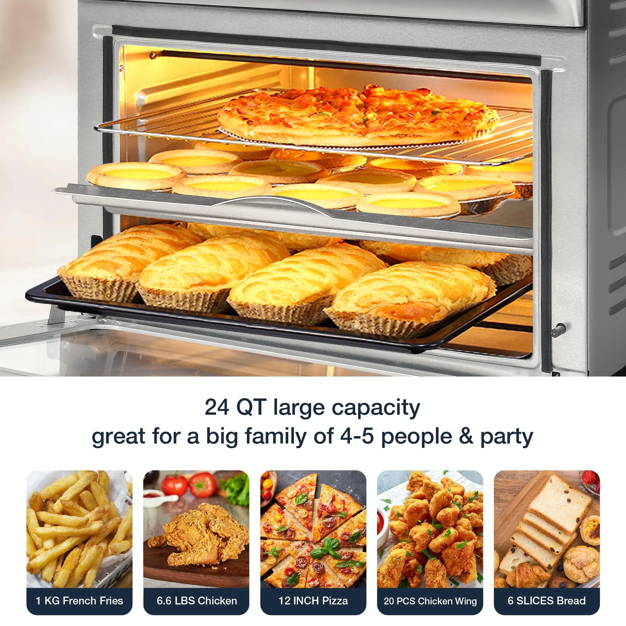 Air Fryer Toaster Oven 24QT Airfryer 10 Fuctions Mechanical Control, Fits 12" Pizza, 6 Slice Toast, Countertop Convection Oven