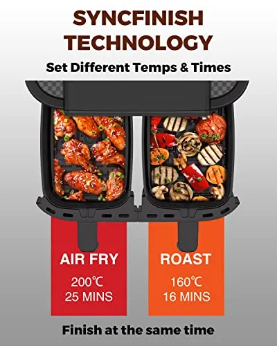 Air Fryer with 2 Baskets 7.6L, JOYAMI Dual Basket AirFryer (New)