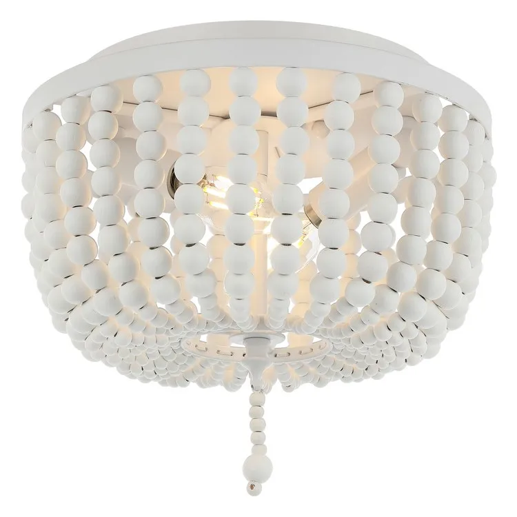 Allison 10" Two-Light Wood Beaded LED Flush Mount Ceiling Fixture - White