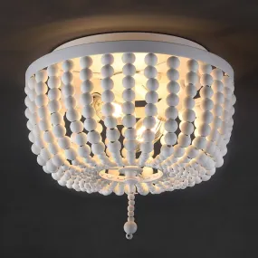 Allison 10" Two-Light Wood Beaded LED Flush Mount Ceiling Fixture - White