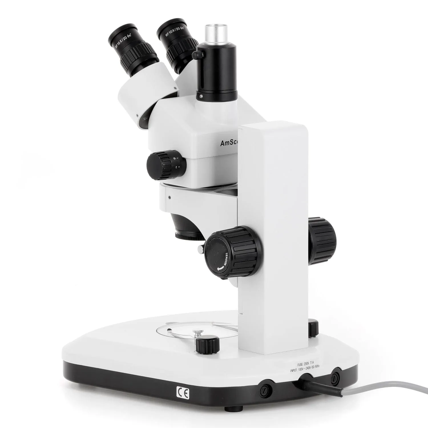 AmScope SM-1 Series Zoom Trinocular Stereo Microscope with Dual LED, HDMI Camera on Track Stand