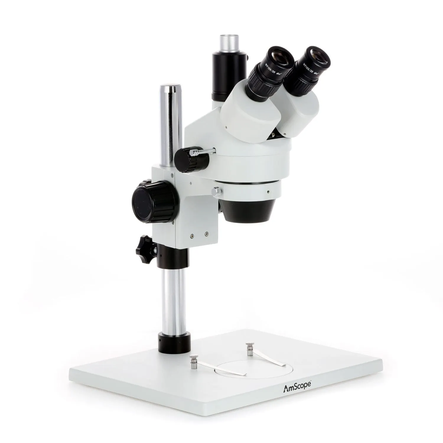 AmScope SM-1 Series Zoom Trinocular Stereo Microscope with Dual LED, HDMI Camera on Track Stand