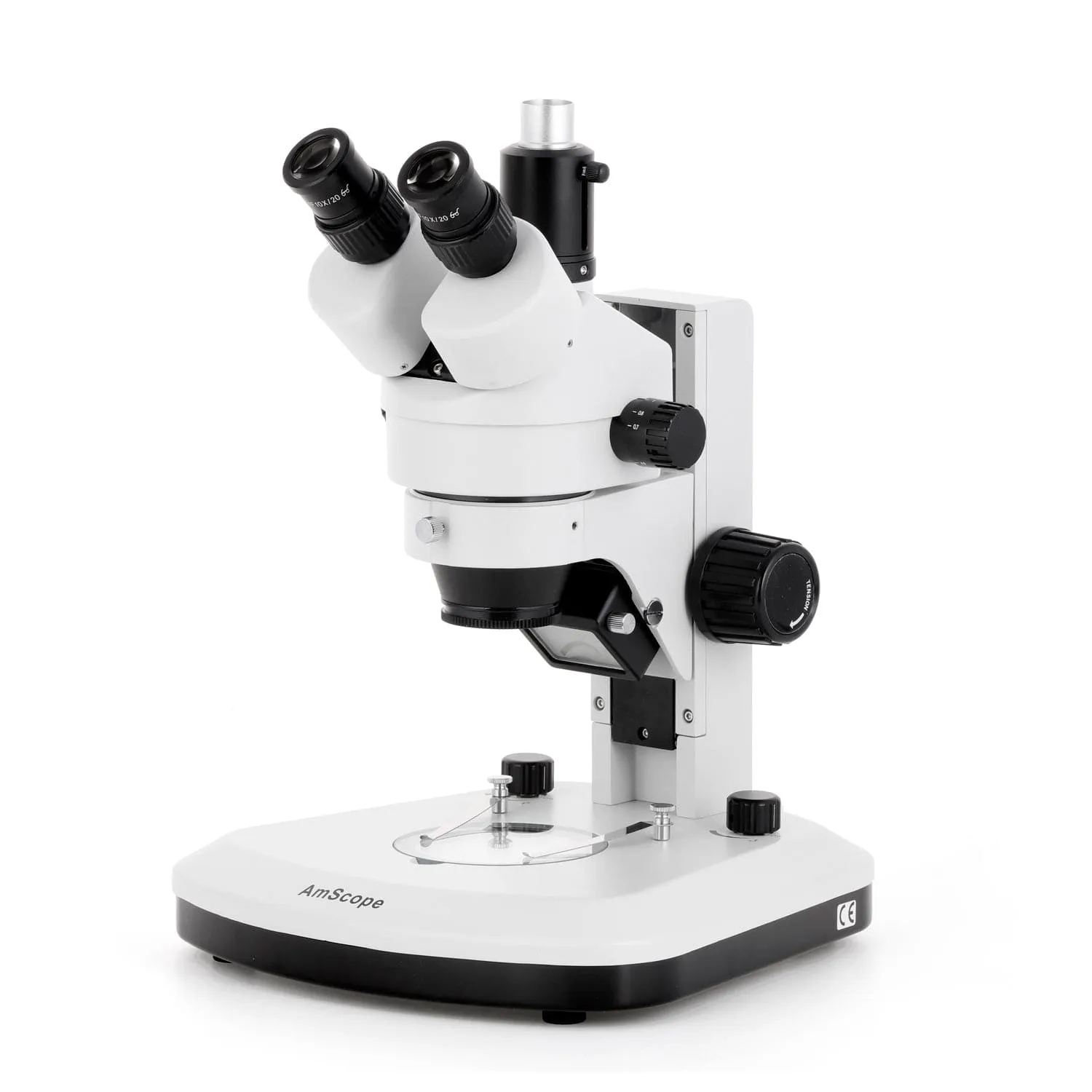 AmScope SM-1 Series Zoom Trinocular Stereo Microscope with Dual LED, HDMI Camera on Track Stand