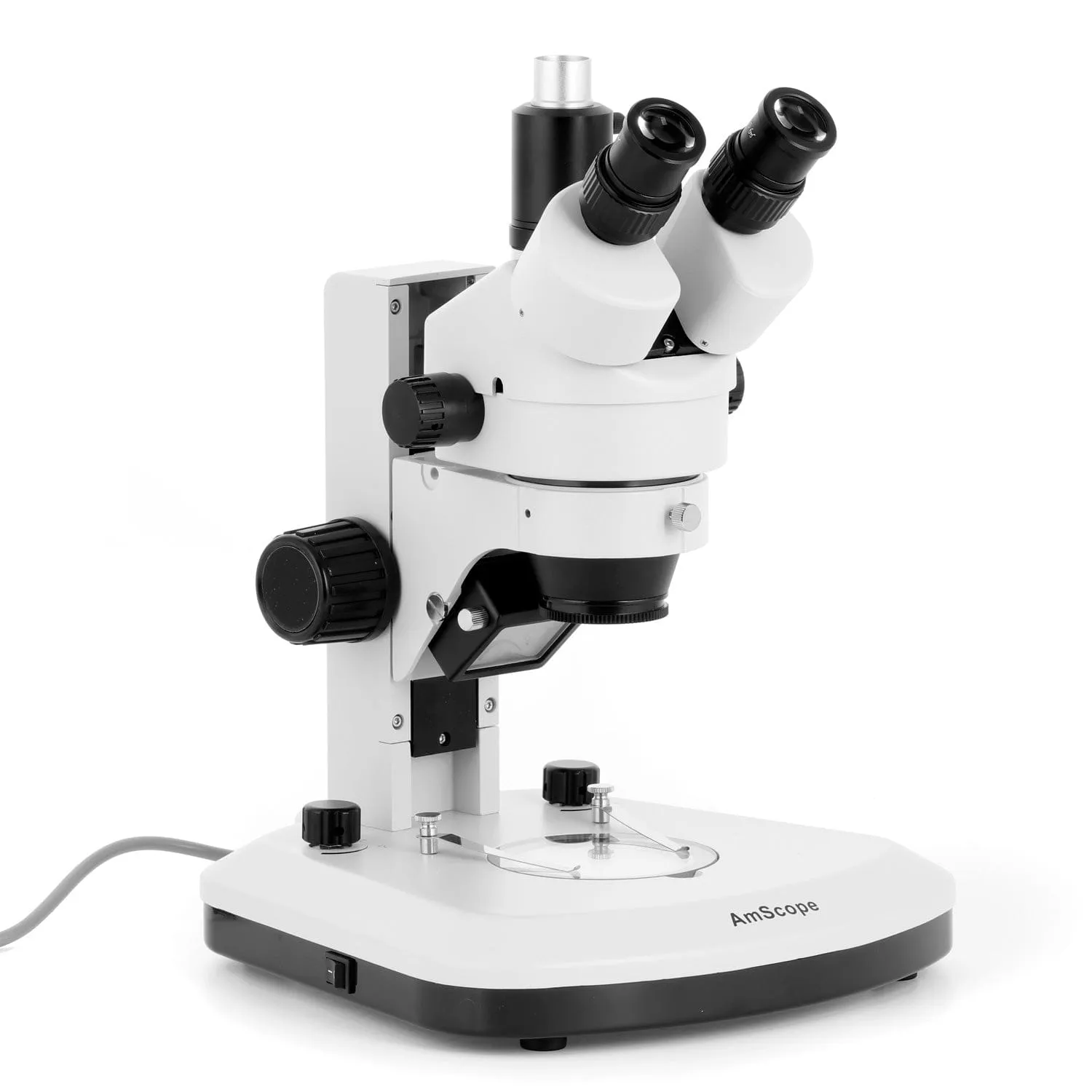 AmScope SM-1 Series Zoom Trinocular Stereo Microscope with Dual LED, HDMI Camera on Track Stand