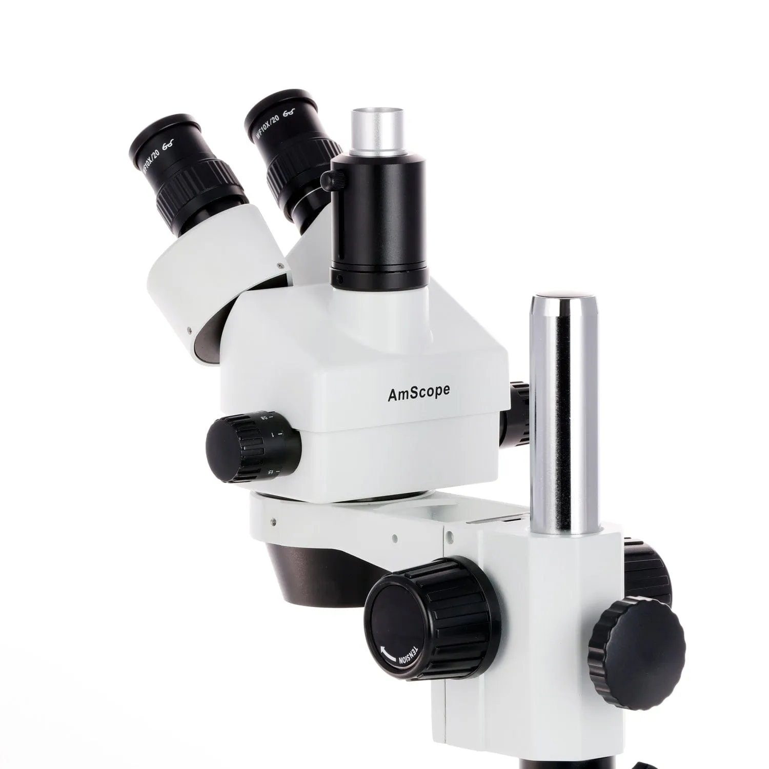 AmScope SM-1 Series Zoom Trinocular Stereo Microscope with Dual LED, HDMI Camera on Track Stand