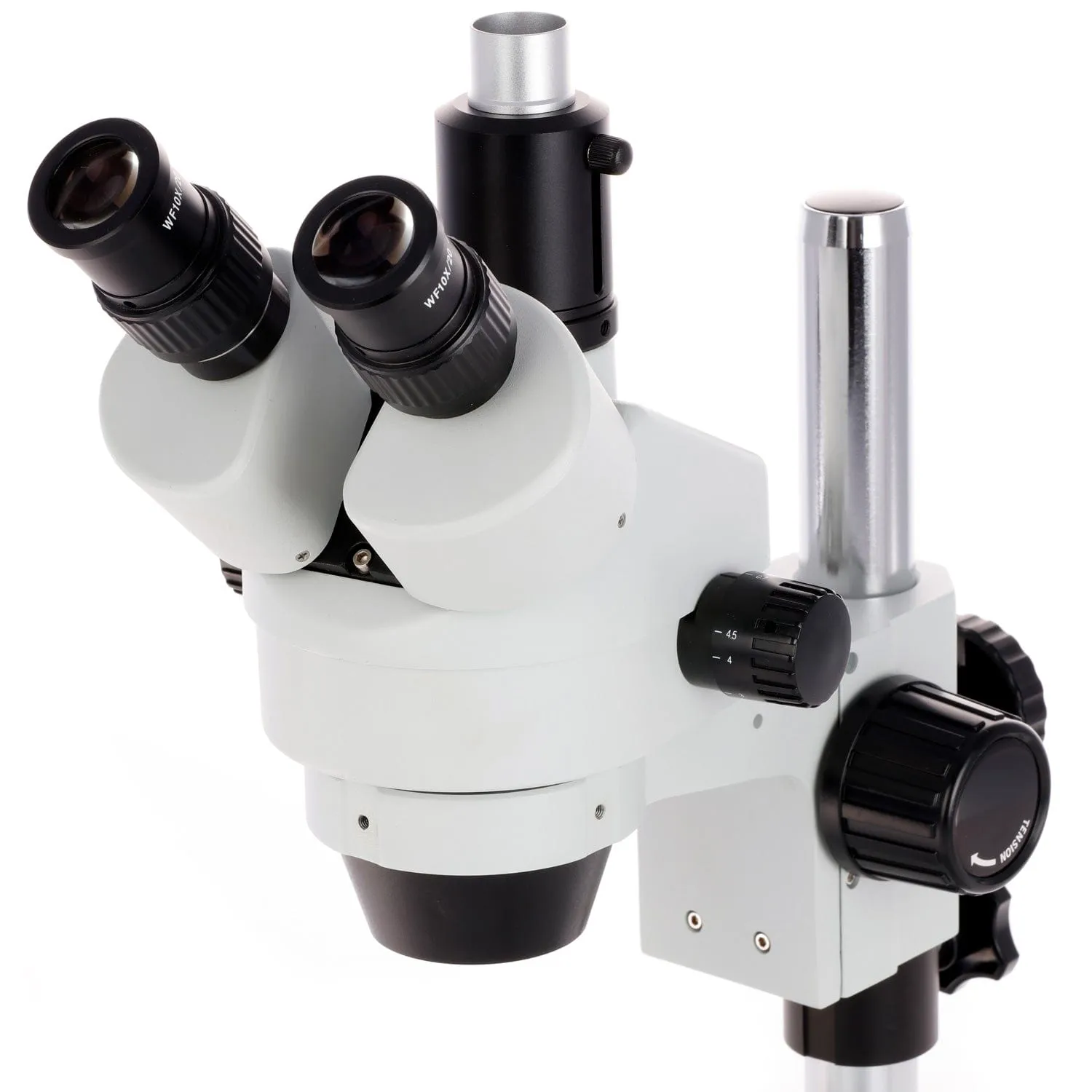 AmScope SM-1 Series Zoom Trinocular Stereo Microscope with Dual LED, HDMI Camera on Track Stand