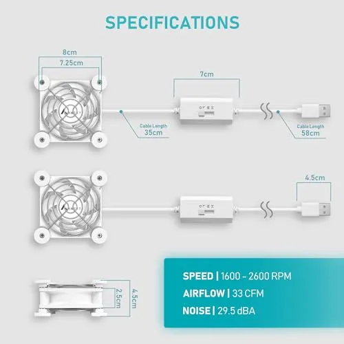 ANEXT, 120mm USB Computer Fan Black, 120mm Fan, Silent Fan for Receiver DVR PlayStation Xbox Computer Cabinet Cooling, Single