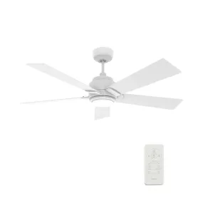 ASCENDER 52 inch 5-Blade Smart Ceiling Fan with LED Light & Remote Control - White/White