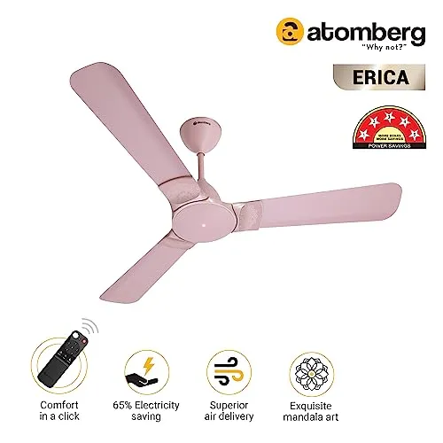 atomberg Erica 1200mm BLDC Motor 5 Star Rated Designer Ceiling Fans with Remote Control | High Air Delivery and LED Indicators | 2 1 Year Warranty (Lotus Pink) | Winner of Good Design Award (2022)