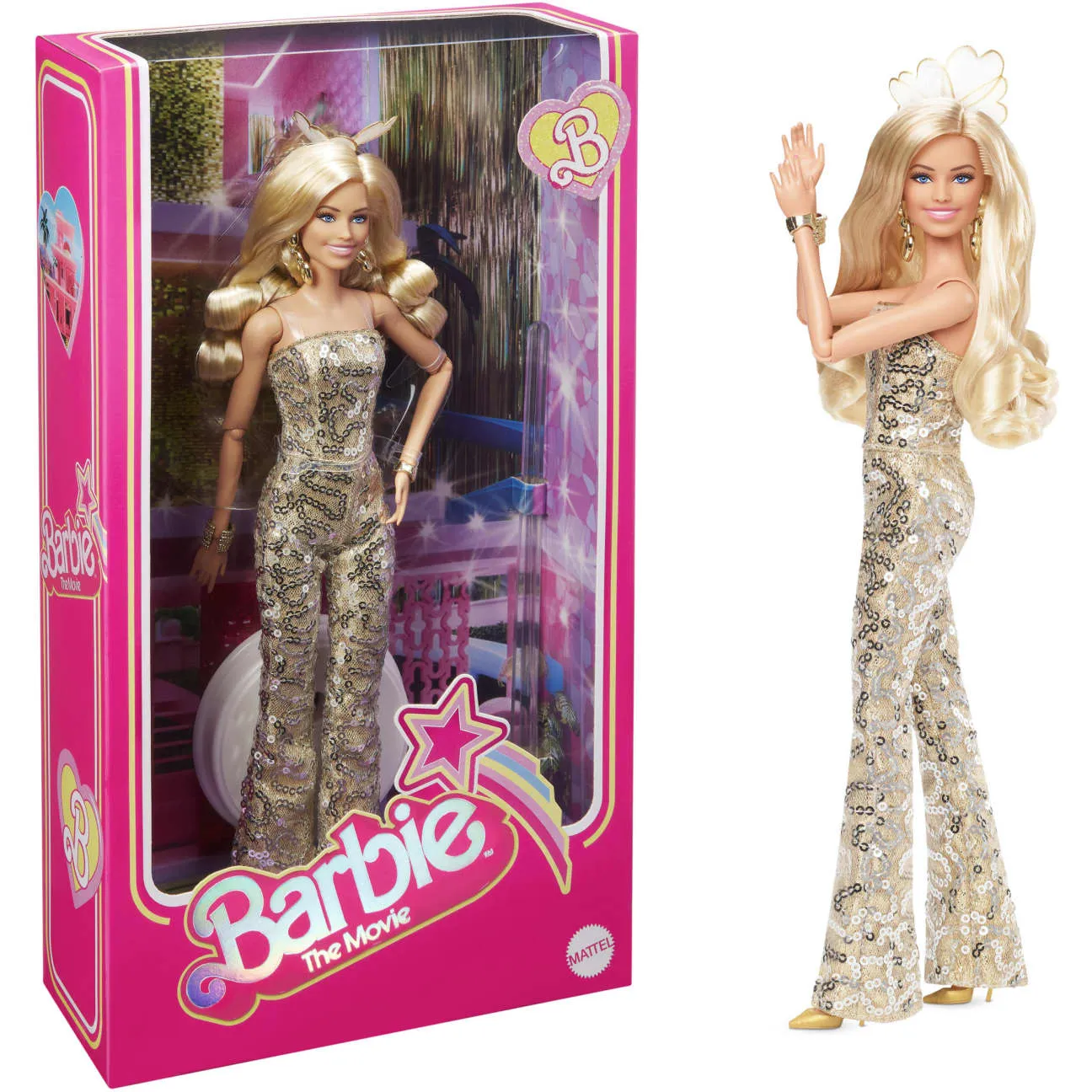 Barbie the Movie Collectible Doll, Margot Robbie As Barbie In Gold Disco Jumpsuit by Mattel