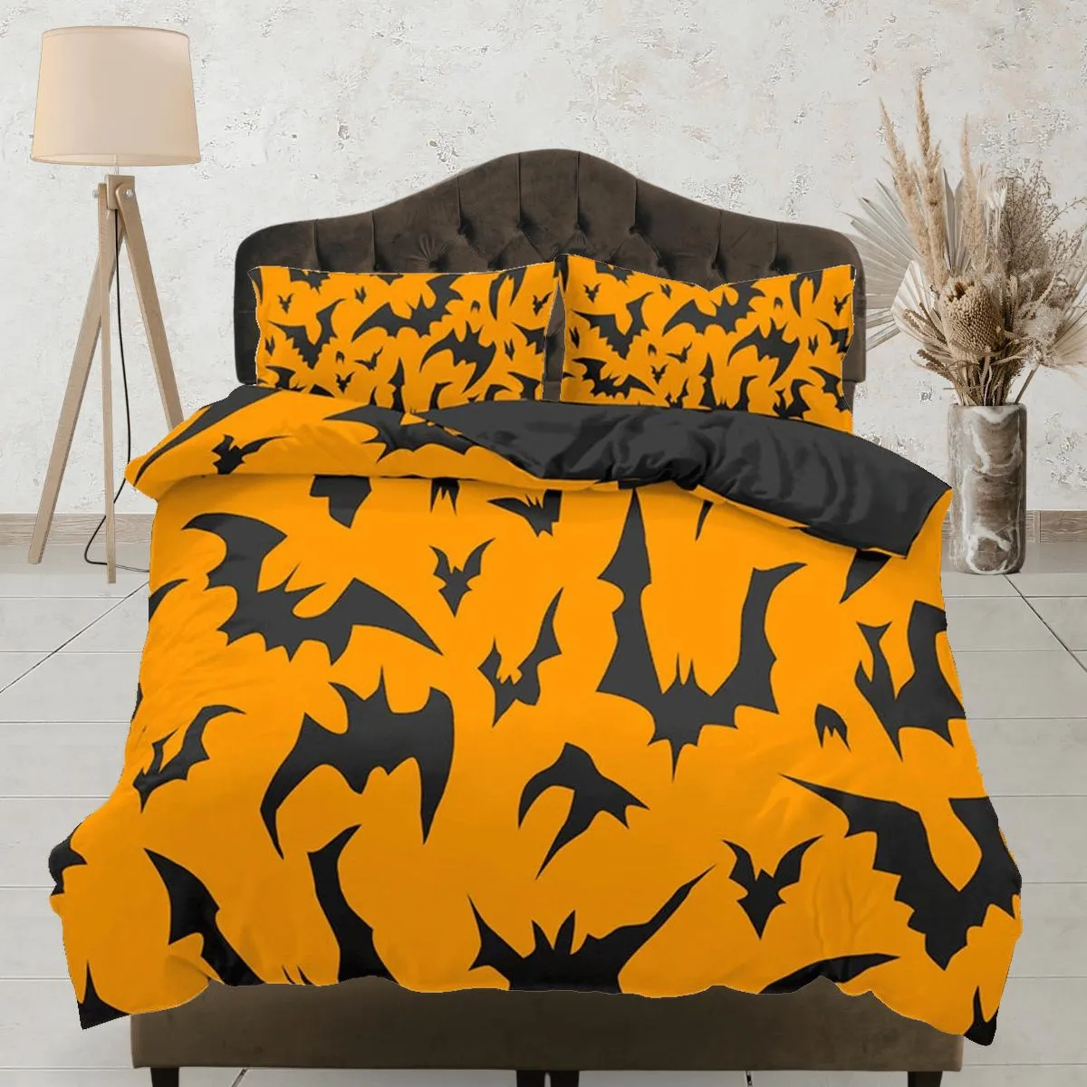 Bats design pattern halloween full size bedding & pillowcase, orange duvet cover set dorm bedding, nursery toddler bedding, halloween gift