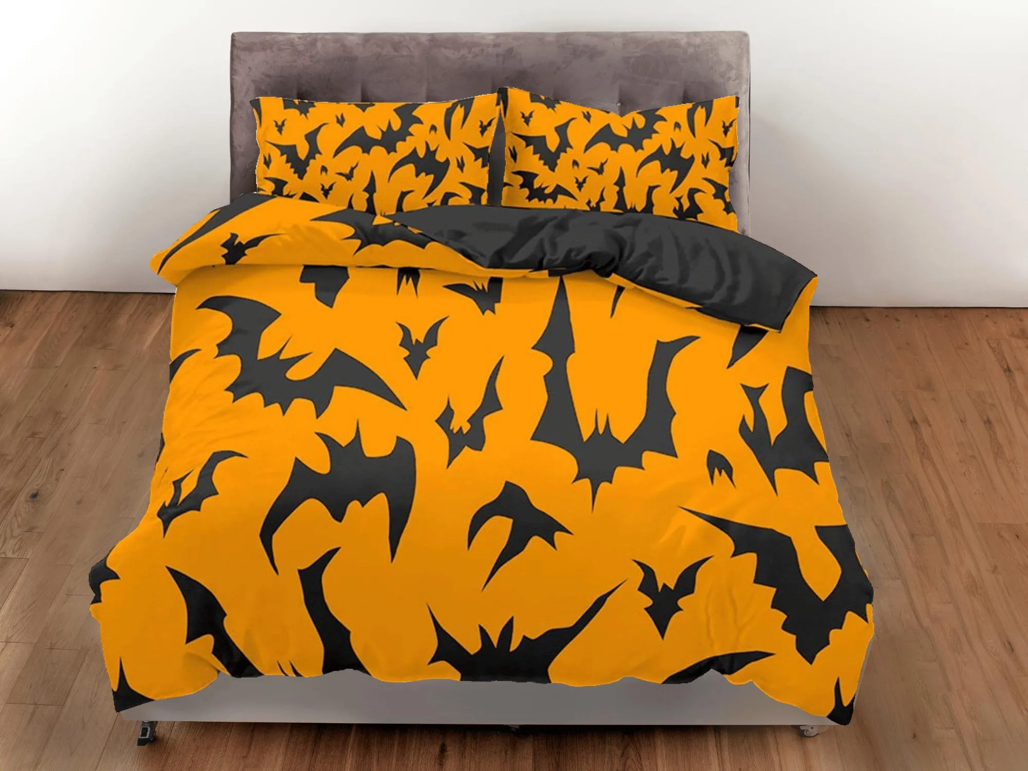 Bats design pattern halloween full size bedding & pillowcase, orange duvet cover set dorm bedding, nursery toddler bedding, halloween gift