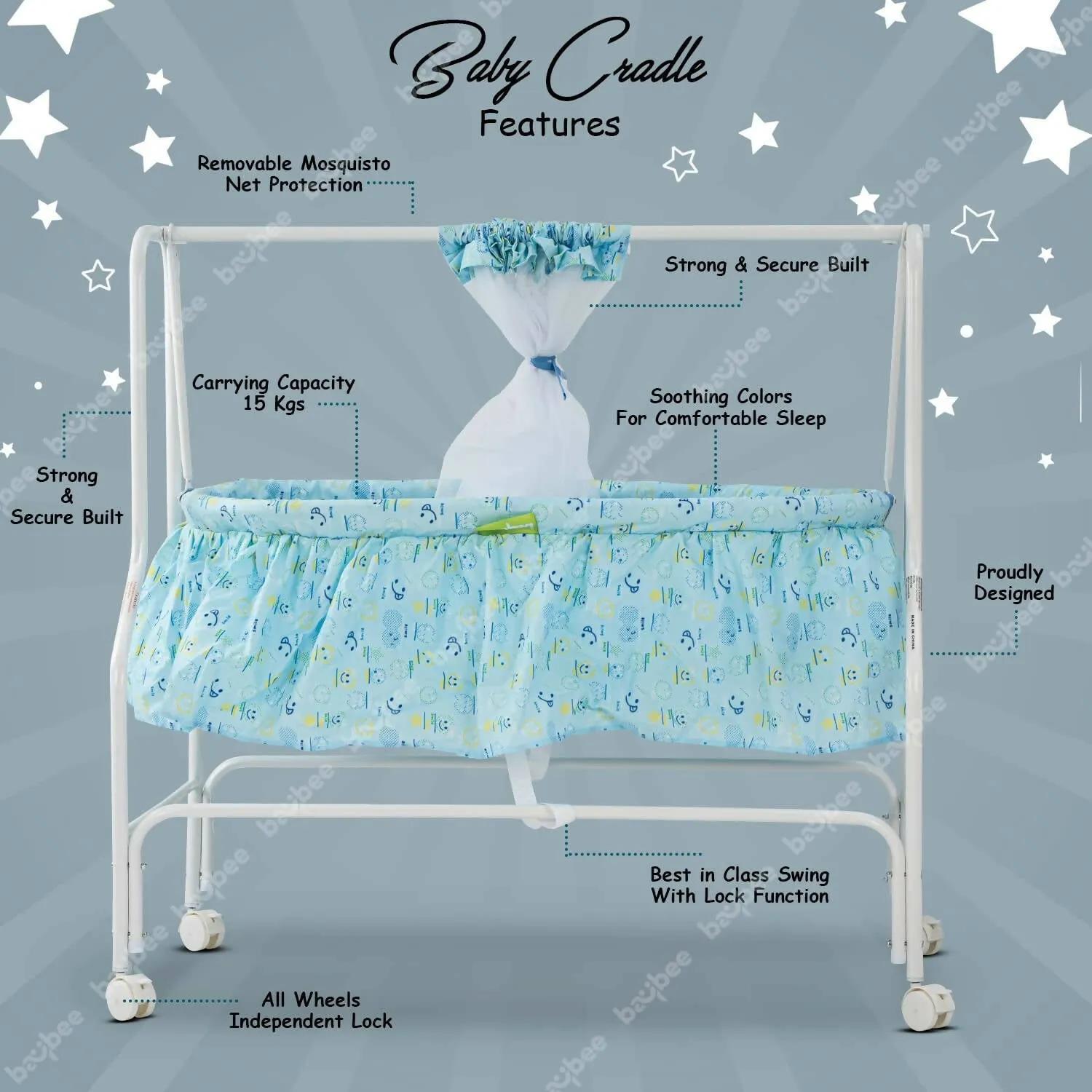 BAYBEE Enchant Baby Swing Cradle for Baby, Infant Baby Cradle Jhula with Mosquito Net, Storage & Wheel Lock