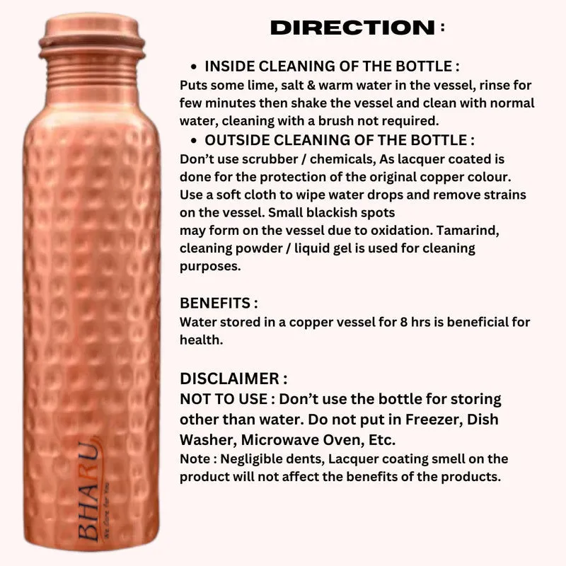 Bharu Hammered Copper Bottle 750 ml - Pack of 3