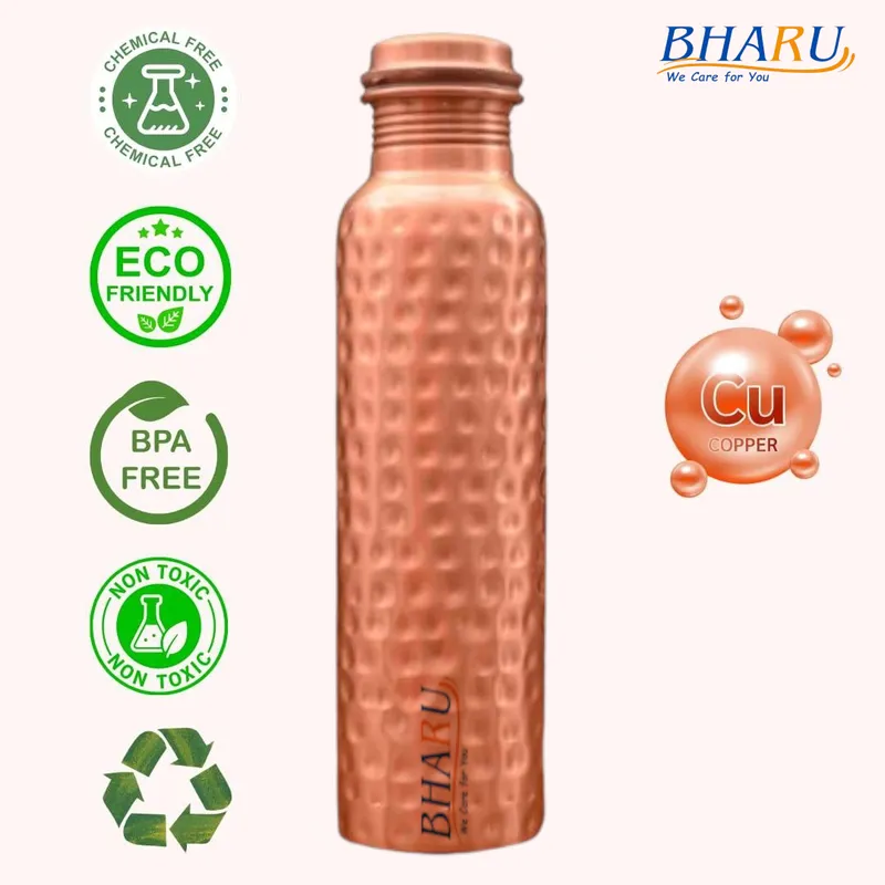 Bharu Hammered Copper Bottle 750 ml - Pack of 3