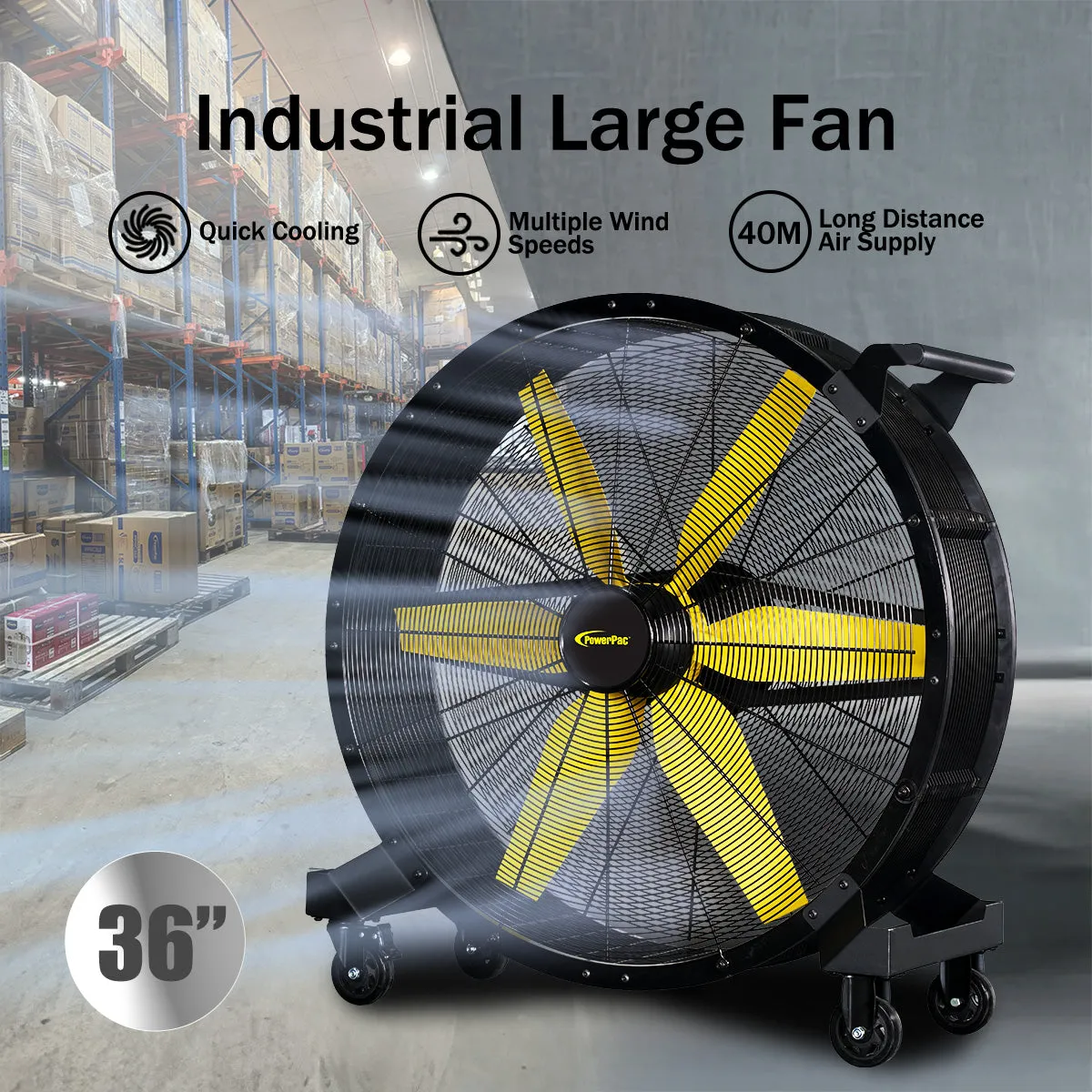 Big Ass Fan, Big fan with 7 Speed, Industrial Fan, Power Fan Air Circulator Fan 36" (PPP3622)