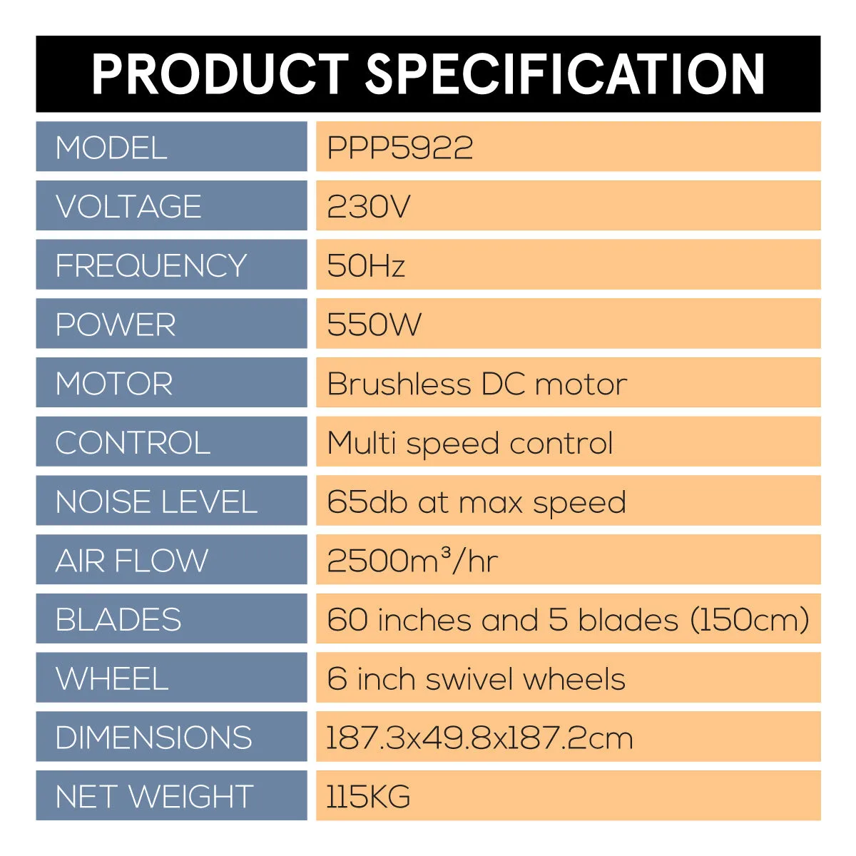 Big Ass Fan, Big fan with Multi Speed, Industrial Fan, Power Fan Air Circulator Fan 60" (PPP5922)