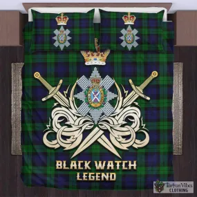 Black Watch Tartan Bedding Set with Clan Crest and the Golden Sword of Courageous Legacy