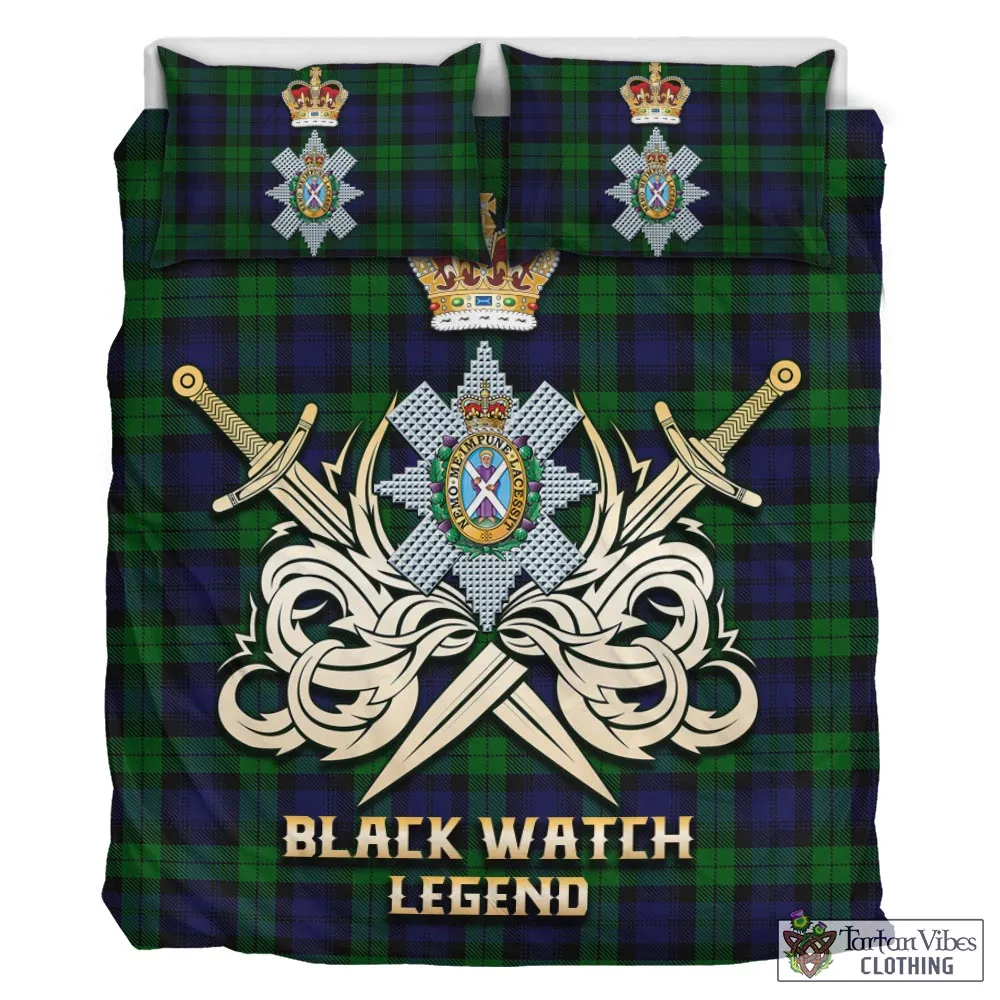 Black Watch Tartan Bedding Set with Clan Crest and the Golden Sword of Courageous Legacy