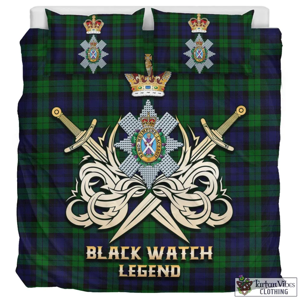 Black Watch Tartan Bedding Set with Clan Crest and the Golden Sword of Courageous Legacy