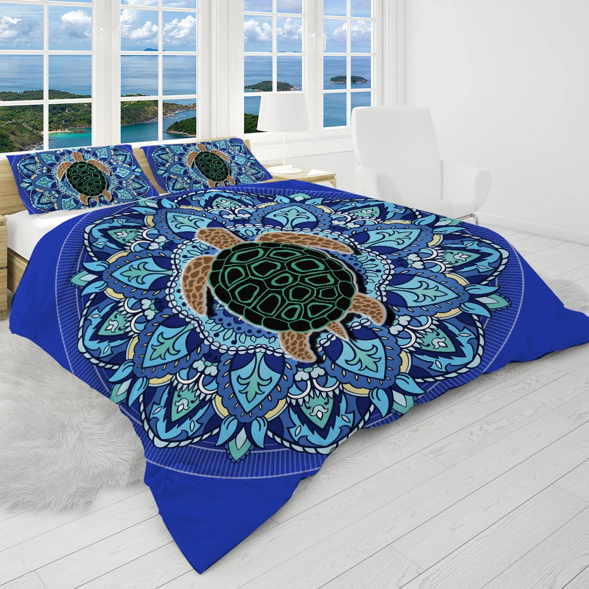 Blue Mandala Turtle Reversible Bedcover Set