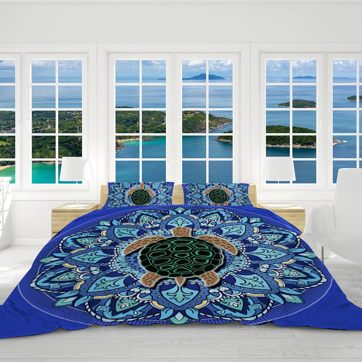 Blue Mandala Turtle Reversible Bedcover Set